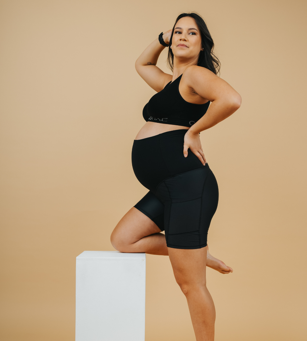 High Waisted Maternity Shorts Classic Bike Shorts Black