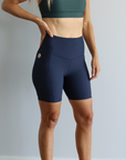 ** CLEARANCE ** Postpartum Shorts - Cruiser Ryan Ribbed Bike Shorts Navy