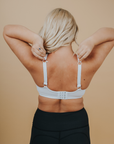 Back view of white supportive nursing bra 