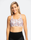 front view of fit, active mum wearing cadenshae crossover back nursing bra