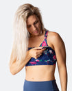 floral crossover nursing sports bra with drop-down cups for breastfeeding