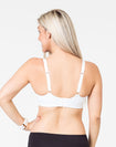 back view of an active mum wearing a maternity bra with option to wear as a normal bra